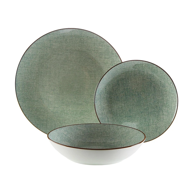 Versa 18-Piece Modern Fabric Tableware Set, 3 x 26.5 x 26.5 cm, Porcelain, Green