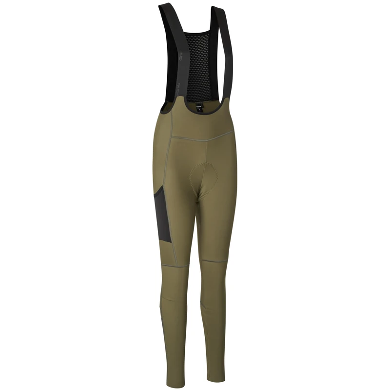 GripGrab PACR Thermal Winter Cycling Bib Tights for Women Padded Long MTB Gravel Bike Road Biking Trousers Leg Pocket Olive Green