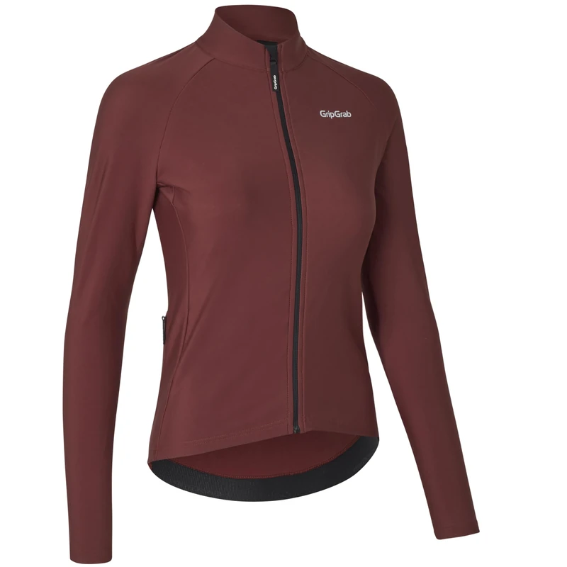GripGrab PACR Thermal Long Sleeve Cycling Jersey for Women Road MTB Gravel Bike Cycle Top Full Zip Fleece Biking Shirt Dark Red