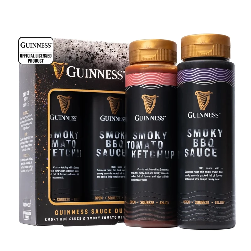 Guinness Duo Barbecue Sauces Gift Set - Smoky BBQ Sauce & Tomato Ketchup 2x 200ml, Drizzle, Dip & Sizzle for Grilling, Meats, Chips & More - BBQ Gifts for Him - Boyfriend Gifts, Valentines Day