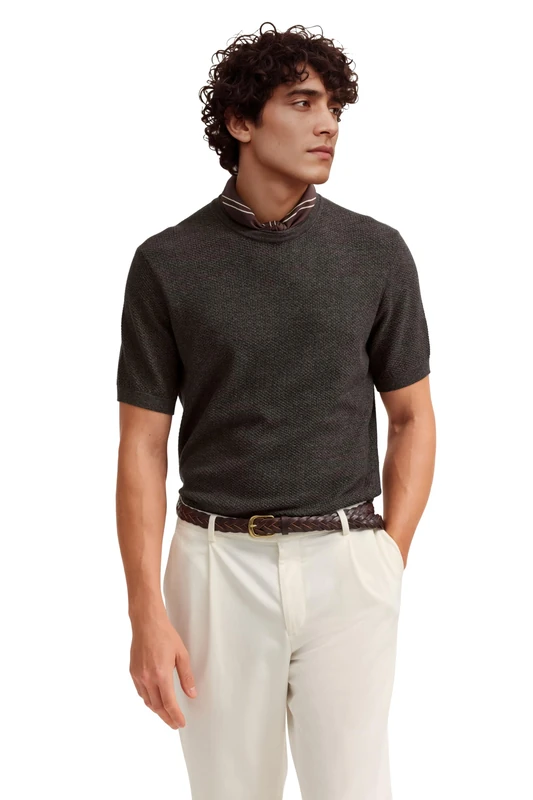 Bugatti Men's 7200-15526e Knitted Short-Sleeved Shirt, 90-Brown, L