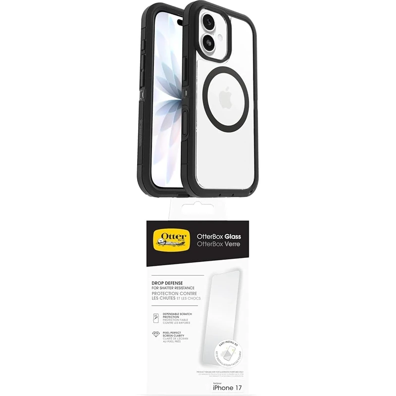 OtterBox Defender Series Pro XT MagSafe Case for iPhone 17, Protective Case, 7x Tested to Military Standard, Clear/Black Glass Screen Protector for iPhone 17