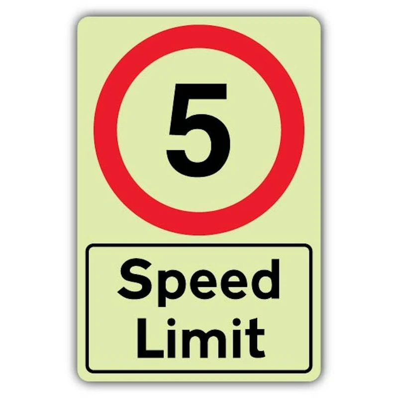 V Safety Photoluminescent Speed Limit - Speed Limit 5 MPH Safety Sign - 400 x 600 mm - 3mm Aluminium Composite - Triple Glow