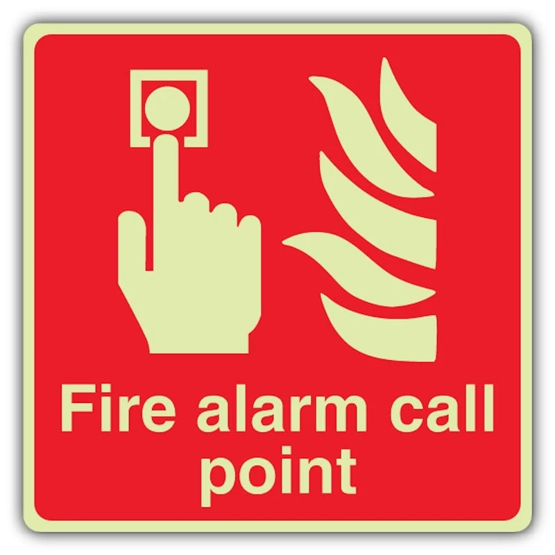 V Safety Photoluminescent Fire Alarm Call Point -Square Safety Sign - 450 x 450 mm - Self Adhesive Vinyl - Double Glow