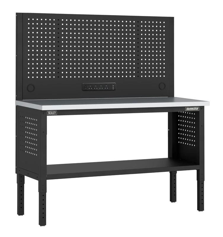 Sealey Superline PRO® Modular Workbench with Pegboard Back Panel Stainless Steel Worktop Adjustable Height 1525mm - APMWB60COMBOSS