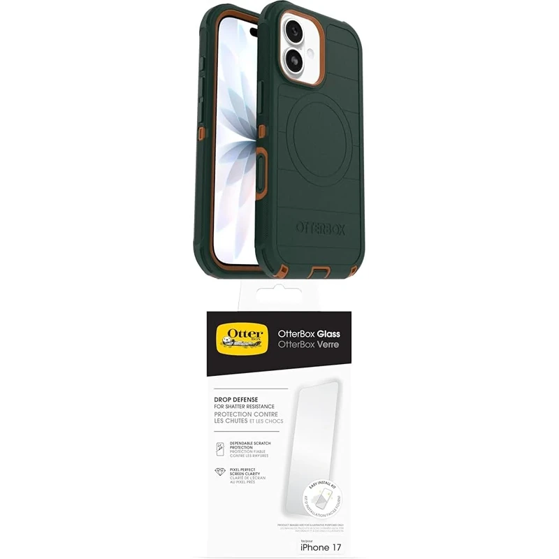 OtterBox Defender Series Pro MagSafe Case for iPhone 17, Protective Case, 7x Tested to Military Standard, Green Glass Screen Protector for iPhone 17