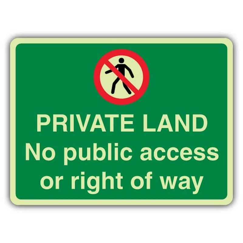 V Safety Photoluminescent Private Land - Landscape Safety Sign - 600 x 450 mm - 3mm Aluminium Composite - Triple Glow