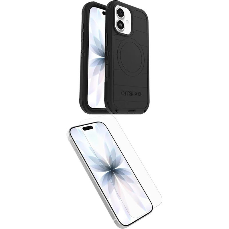 OtterBox Defender Series Pro MagSafe Case for iPhone 17, Protective Case, 7x Tested to Military Standard, Black, No Retail Packaging Glass Screen Protector for iPhone 17