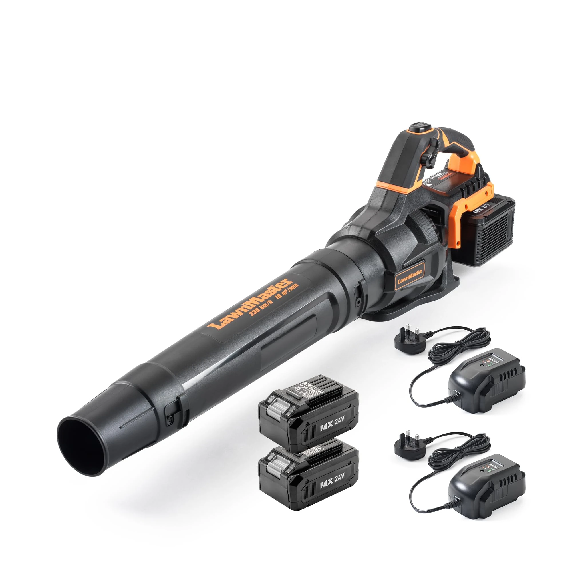 LawnMaster 48V Axial Leaf Blower with 2 batteries. Powerful Battery Powered Garden Blower with 2x MX 24V 4.0Ah Lithium ion Batteries and 2x Chargers, 2 Year Guarantee