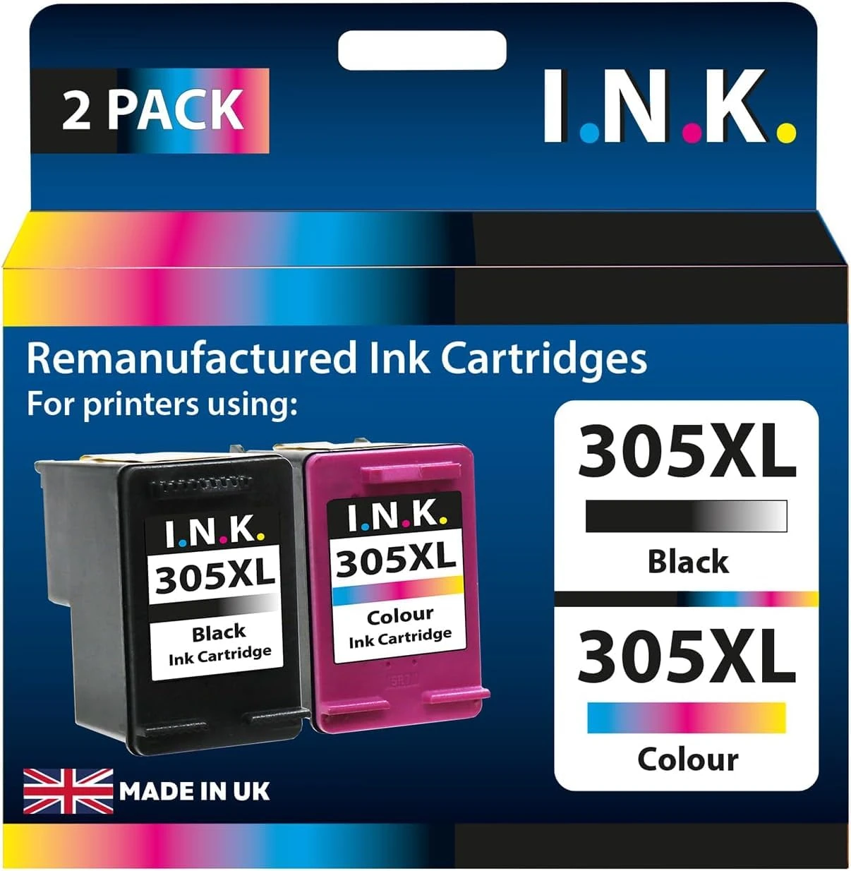 I.N.K. 305XL Ink Cartridges 2 Pack Black & Tri-Colour Compatible with HP DeskJet 2720, 2723, 2724 DeskJet Plus 4110, 4130 Envy 6010, 6020, 6022, 6030, 6032, Envy Pro 6420, 6430, 6432