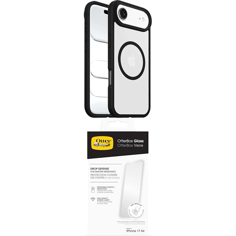 OtterBox React Series MagSafe Case for iPhone Air, Protective Thin Case, Tested to Military Standard, Clear/Black Glass Screen Protector for iPhone Air