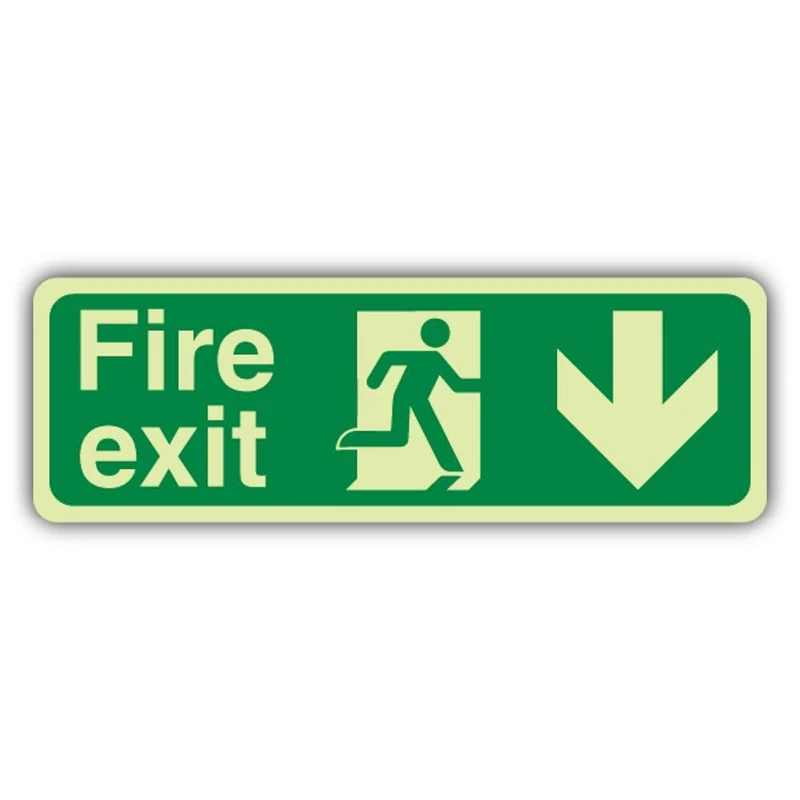 V Safety Photoluminescent Fire Exit Arrow Down Safety Sign - 600 x 200 mm - GloAcrylic