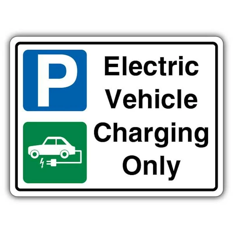 V Safety Electric Vehicle Charging Only Safety Sign - 600 x 450 mm - RA2 Reflective 3mm Aluminium Composite