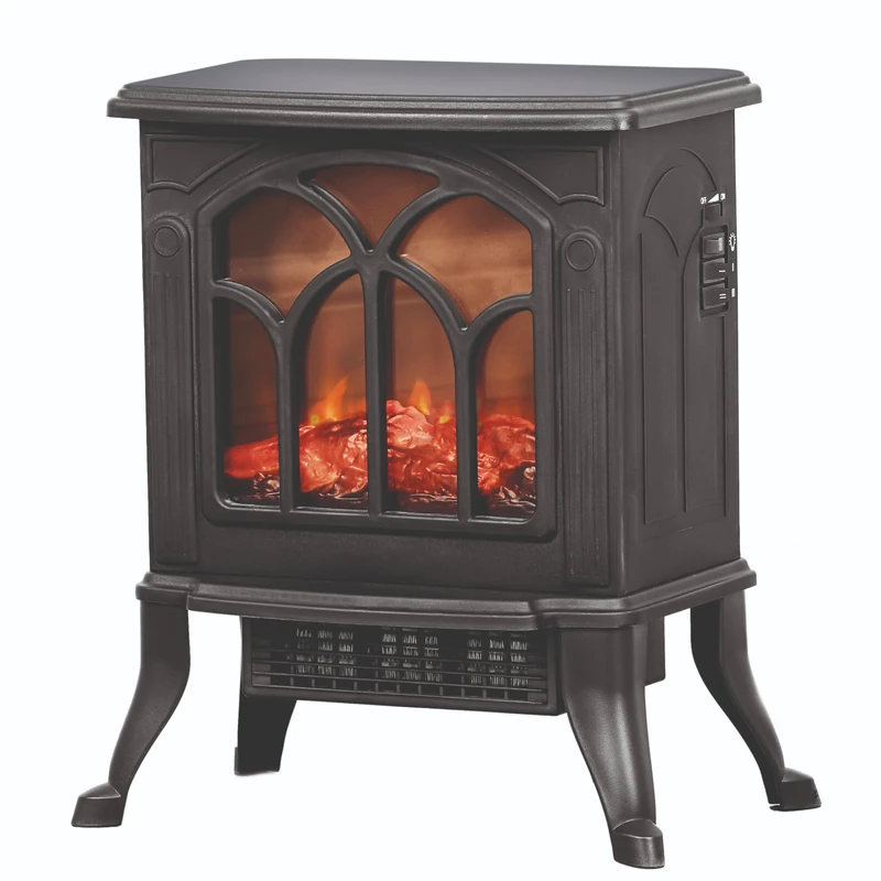 STATUS 1500W Flame-Effect Stove Heater, Freestanding Electric Fireplace with Adjustable Thermostat and Log Glow, Overheat and Tip-Over Protection, Black (SFH-15001PKB)