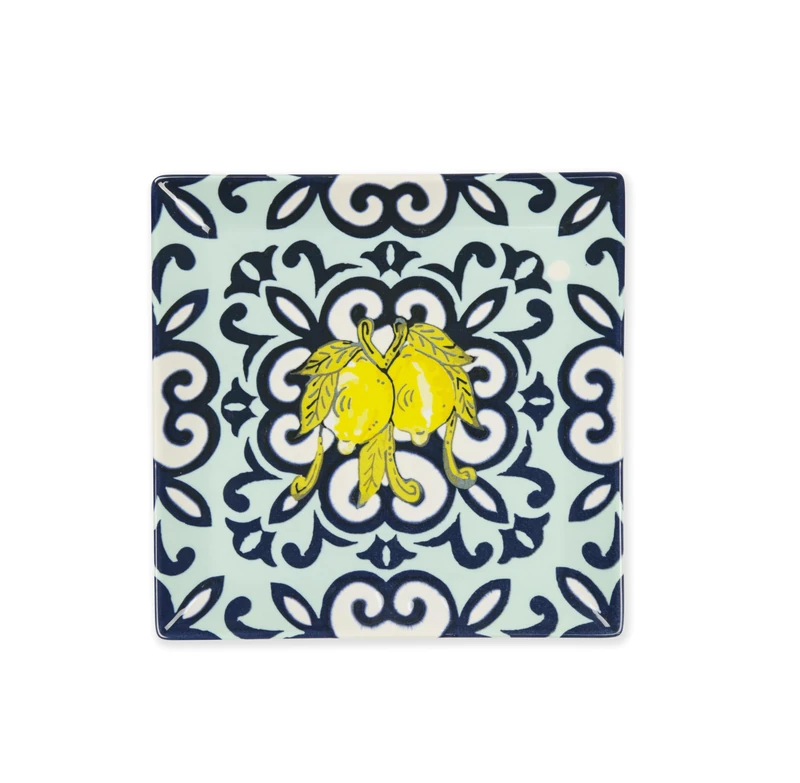 Excelsa Amalfi Set of 6 Ceramic Plates with Mediterranean Motif, 18 x 18 cm