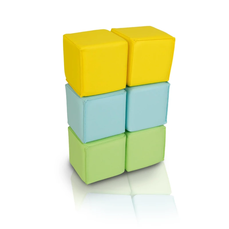 alldoro 60802 Soft Building Blocks Set with 6 Foam Cubes, 14 x 14 x 14 cm, for Children from 0 Years, Whisper Quiet & Safe, Yellow/Green/Turquoise