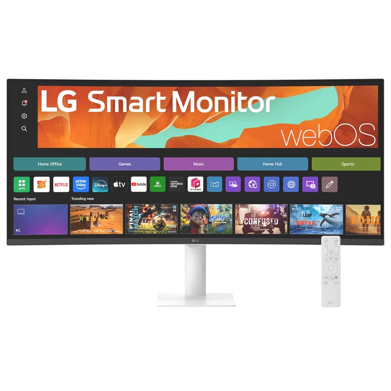 LG SMART Monitor 34U601SA-W, Curved UltraWide QHD 1440p VA, 34 inch, 100Hz, 5ms GtG, HDR10, Wi-Fi, Bluetooth, Home office - Remote Desktop, Airplay, webOS smart apps with remote, Speakers, HDMI, White