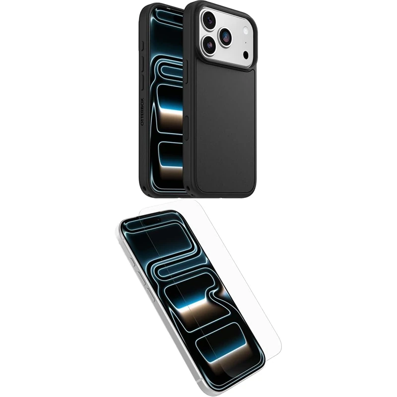 OtterBox Symmetry Series MagSafe Case for iPhone 17 Pro, Protective Thin Case, 3x Tested to Military Standard, Black, No Retail Packaging Glass Screen Protector for iPhone 17 Pro