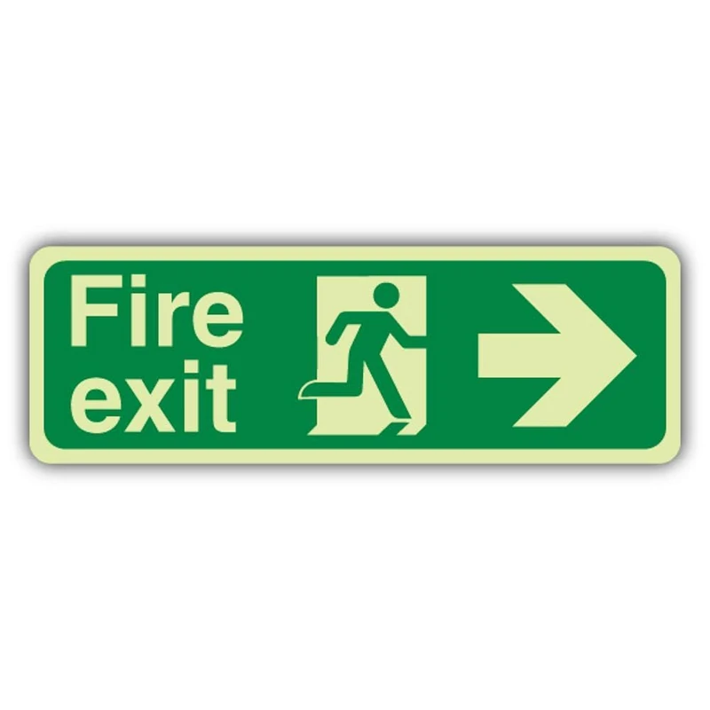 V Safety Photoluminescent Fire Exit Arrow Right Safety Sign - 600 x 200 mm - 3mm Aluminium Composite - GloReflect
