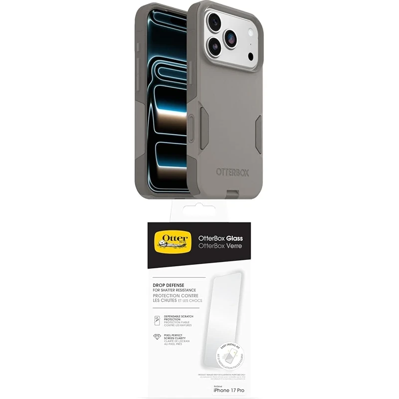 OtterBox Commuter Series MagSafe Case for iPhone 17 Pro, Protective Case, 3x Tested to Military Standard, Grey Glass Screen Protector for iPhone 17 Pro