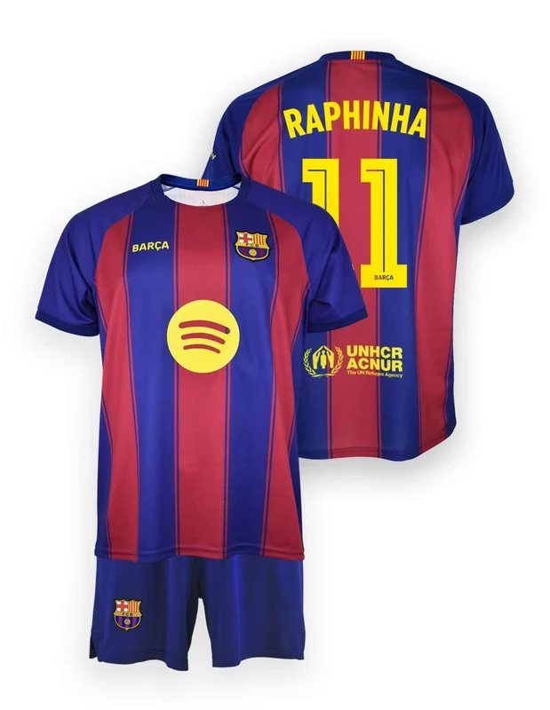FC Barcelona Unisex Kids T-Shirt and Pants, 6 Years, Blaugrana, Home Kit Season 25/26, Official Raphinha Replica