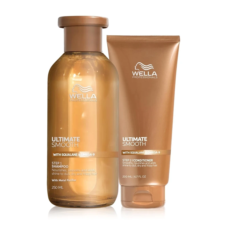 Wella Professionals Ultimate Smooth Shampoo & Conditioner Bundle – Nourishing Hair Care with Squalane & Omega 9 for Dry, Dull & Frizzy Hair (250ml+200ml)