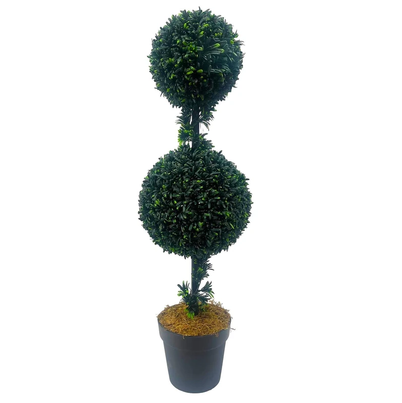 Leaf Artificial Boxwood Ball Trees, 90cm Podocarpus Double, 90 cm
