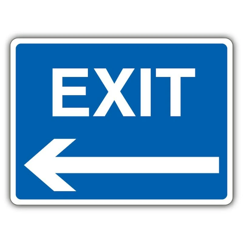 V Safety Exit - Blue Arrow Left Safety Sign - 600 x 450 mm - RA1 Reflective 3mm Aluminium Composite
