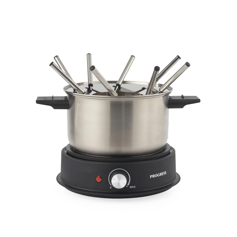 Progress Electric Fondue Maker – Includes 8 Stainless Steel Forks and Removable 20cm Pot, Savoury or Sweet, 1.5 Litre Capacity, Adjustable Temperature Control, Power Indicator Lights, 1500W
