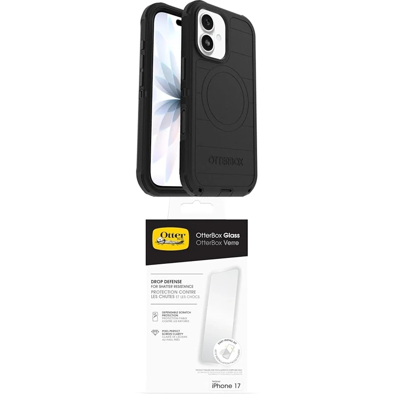 OtterBox Defender Series Pro MagSafe Case for iPhone 17, Protective Case, 7x Tested to Military Standard, Black Glass Screen Protector for iPhone 17