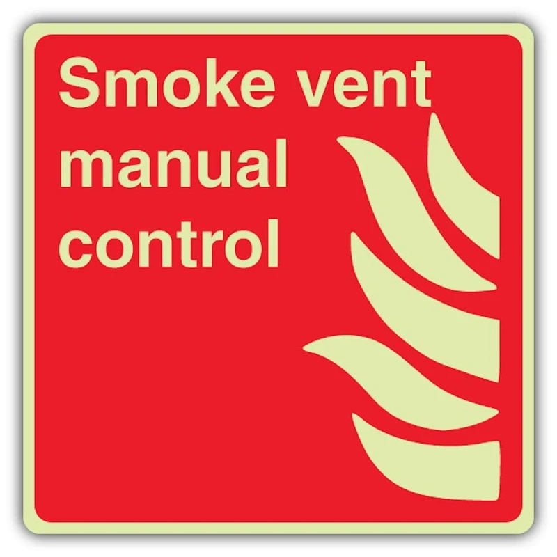 V Safety Photoluminescent Smoke Vent Manual Control - Square Safety Sign - 450 x 450 mm - Self Adhesive Vinyl - Double Glow