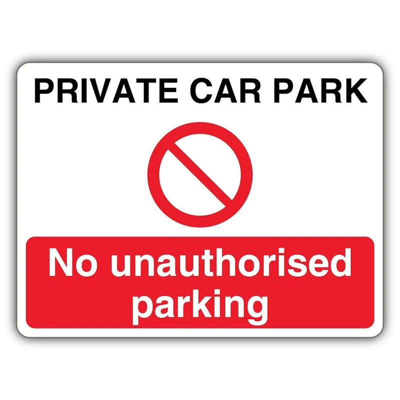 V Safety Private Car Park No Unauthorised Parking Safety Sign - 600 x 450 mm - RA1 Reflective 3mm Aluminium Composite