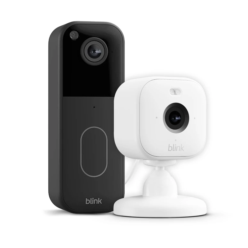 New Blink Video Doorbell System (Black) + Blink Mini 2 (White) | Head-to-toe HD view, two-year battery life, simple setup, IP-65 | Works with Alexa | Sync Module Core included