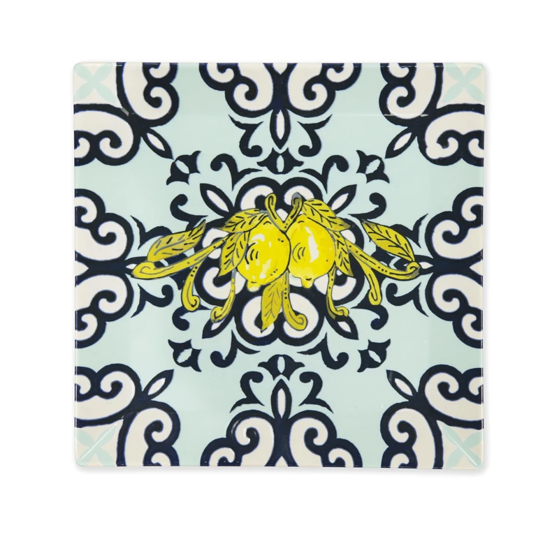 Excelsa Amalfi Set of 6 Ceramic Plates, Yellow and Blue Mediterranean Design, 24 x 24 cm - Image 1