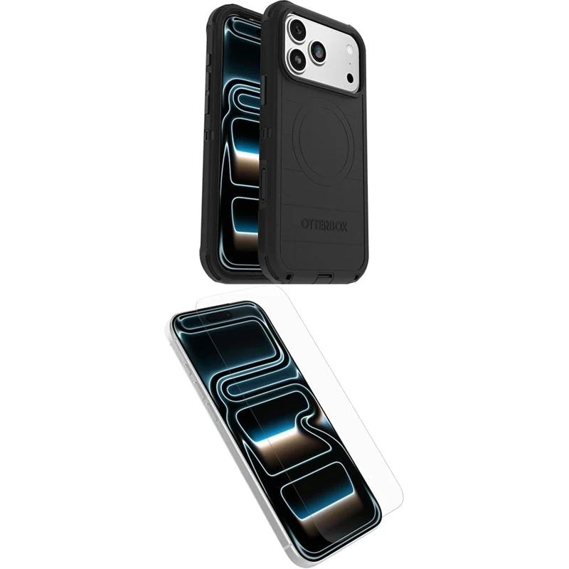 OtterBox Defender Series Pro MagSafe Case for iPhone 17 Pro Max, Protective Case, 7x Tested to Military Standard, Black, No Retail Packaging Glass Screen Protector for iPhone 17 Pro Max