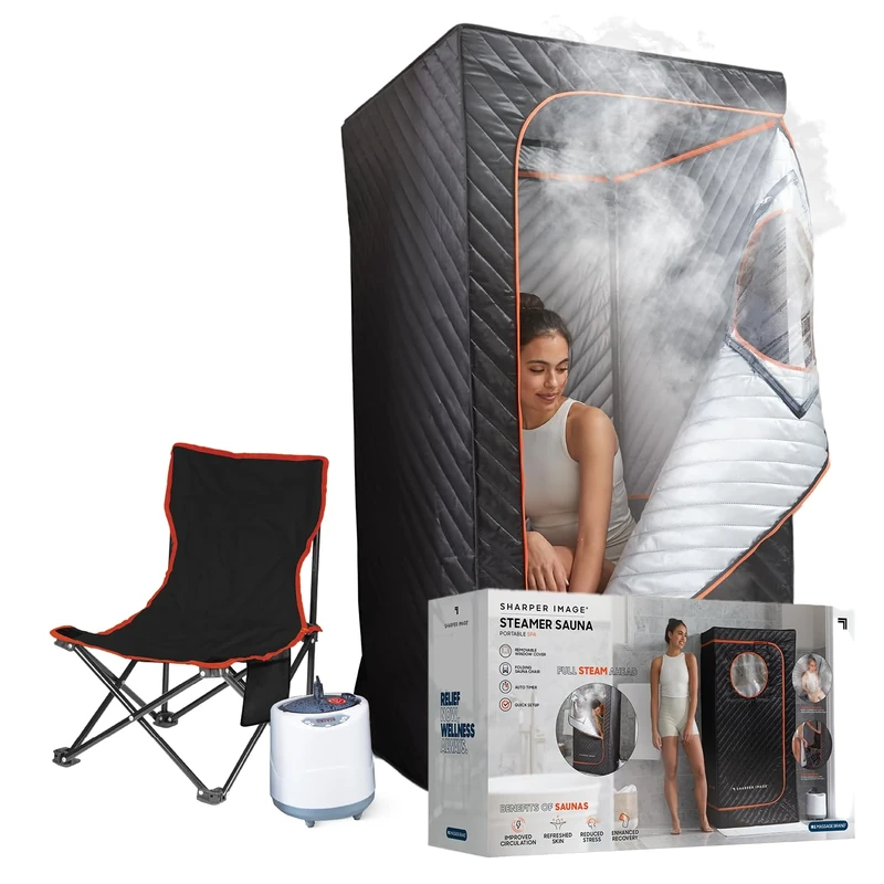 Sharper Image Steamer Sauna Portable Spa - Portable Home Sauna Pod for Indoor & Outdoor Use, Pop Up Steam Room with Foldable Chair & Temperature Controls, Home Spa Saunas for Relaxation and Recovery