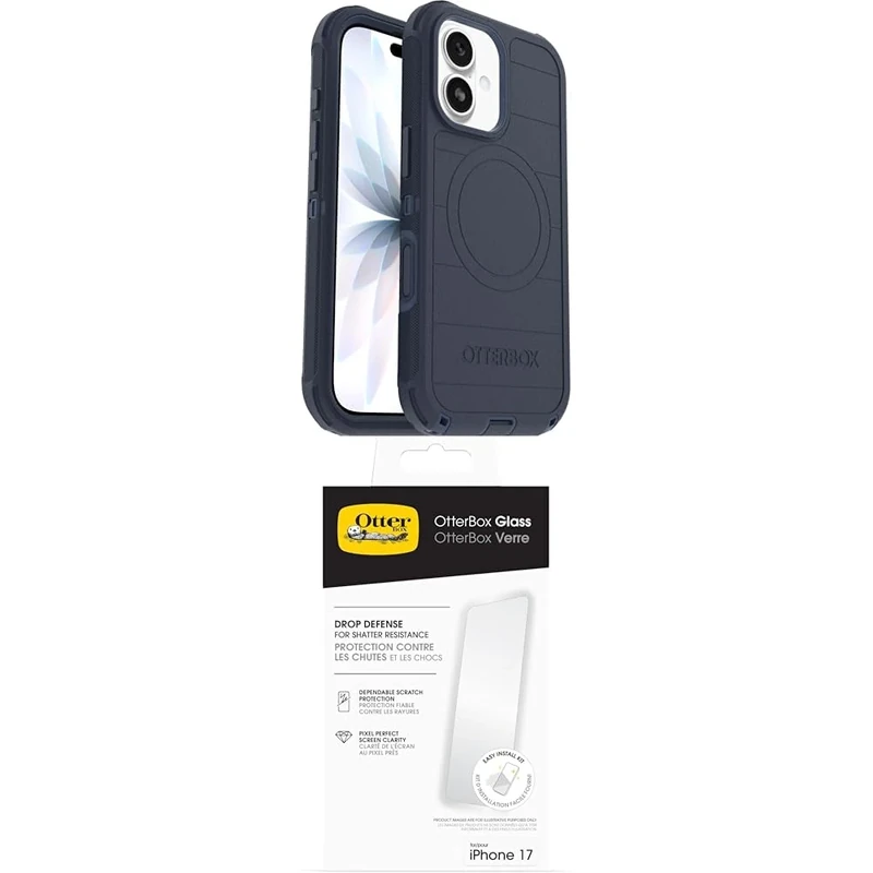 OtterBox Defender Series Pro MagSafe Case for iPhone 17, Protective Case, 7x Tested to Military Standard, Blue Glass Screen Protector for iPhone 17