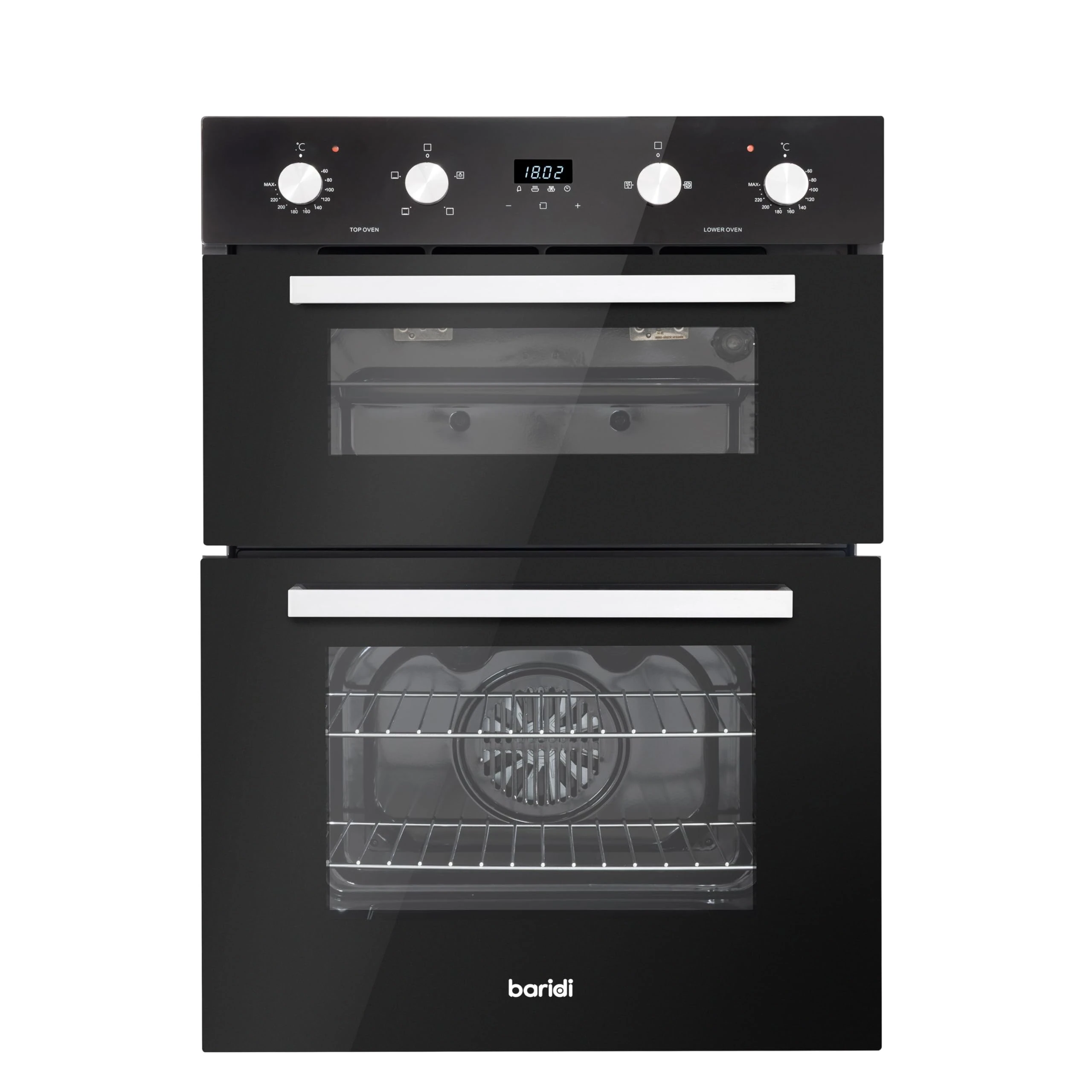 Baridi 72cm Under-Counter Double Oven, 74L Capacity, Energy Rating A, 8 Shelf Positions, Black Glass – DH278