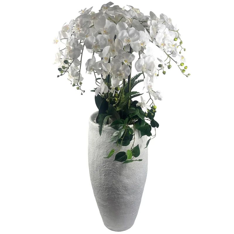Leaf XL Commercial Artificial Plant Displays, 150cm White Orchid Display