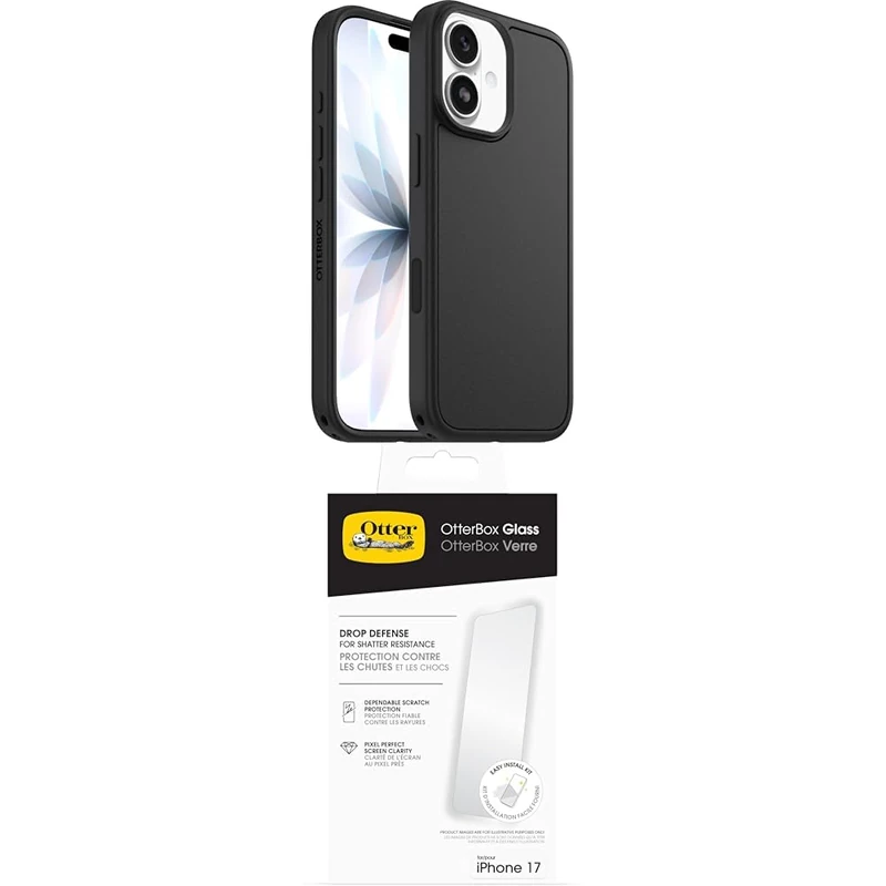 OtterBox Symmetry Series MagSafe Case for iPhone 17, Protective Thin Case, 3x Tested to Military Standard, Black Glass Screen Protector for iPhone 17