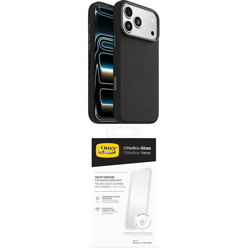 OtterBox Symmetry Series Cactus Leather MagSafe Case for iPhone 17 Pro Max, Protective Thin Case, 3x Tested to Military Standard, Black Glass Screen Protector for iPhone 17 Pro Max