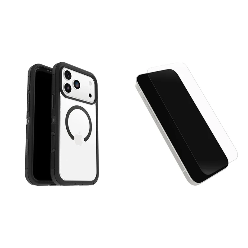 OtterBox Defender Series Pro XT MagSafe Case for iPhone 17 Pro Max, 7x Tested to Military Standard, Clear/Black, No Retail Packaging Glass Screen Protector for iPhone 17 Pro Max