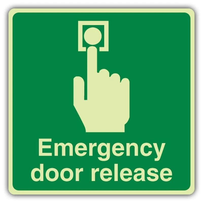 V Safety Photoluminescent Emergency Door Release - Square Safety Sign - 450 x 450 mm - 1.2mm Rigid Plastic - Double Glow