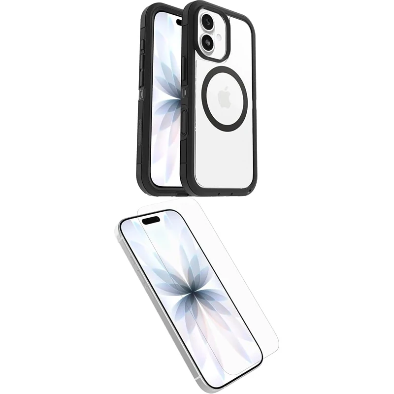 OtterBox Defender Series Pro XT MagSafe Case for iPhone 17, 7x Tested to Military Standard, Clear/Black, No Retail Packaging Glass Screen Protector for iPhone 17