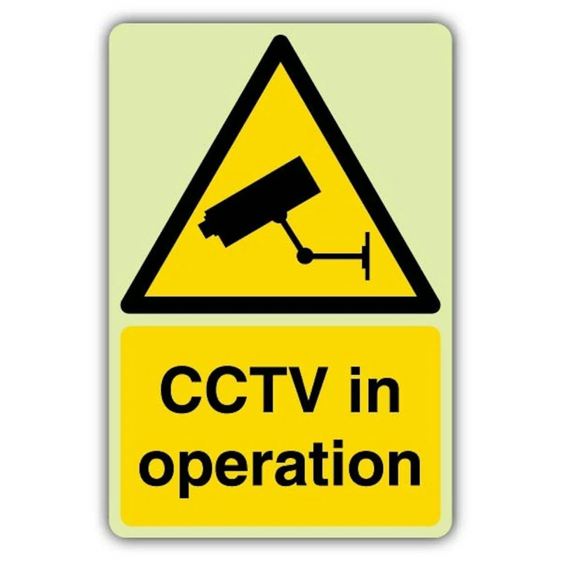 V Safety Photoluminescent CCTV In Operation Safety Sign - 300 x 450 mm - 1.2mm Rigid Plastic - Triple Glow