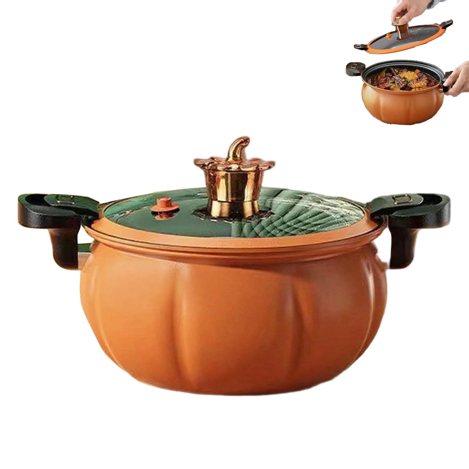 Pumpkin Shaped Dutch Oven 8L, Orange Cast Iron Pot with Micro-Pressure Valve, Stovetop Safe Nonstick Ceramic Coating, for Stewing, Frying, and Baking, 2.1 Gallon (Orange)
