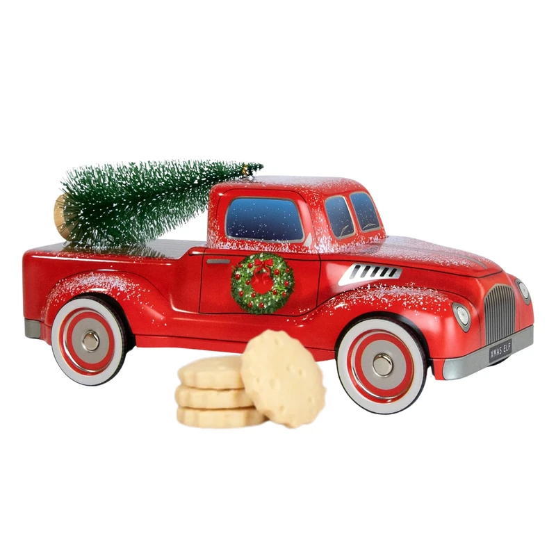 Christmas Truck with Tree Biscuits Tin - Traditional Scottish Shortbread Biscuit Gift Set, Festive Filled Tins of Biscuits, Novelty Christmas Gifts - Luxury Biscuit Gift Sets for Women & Men