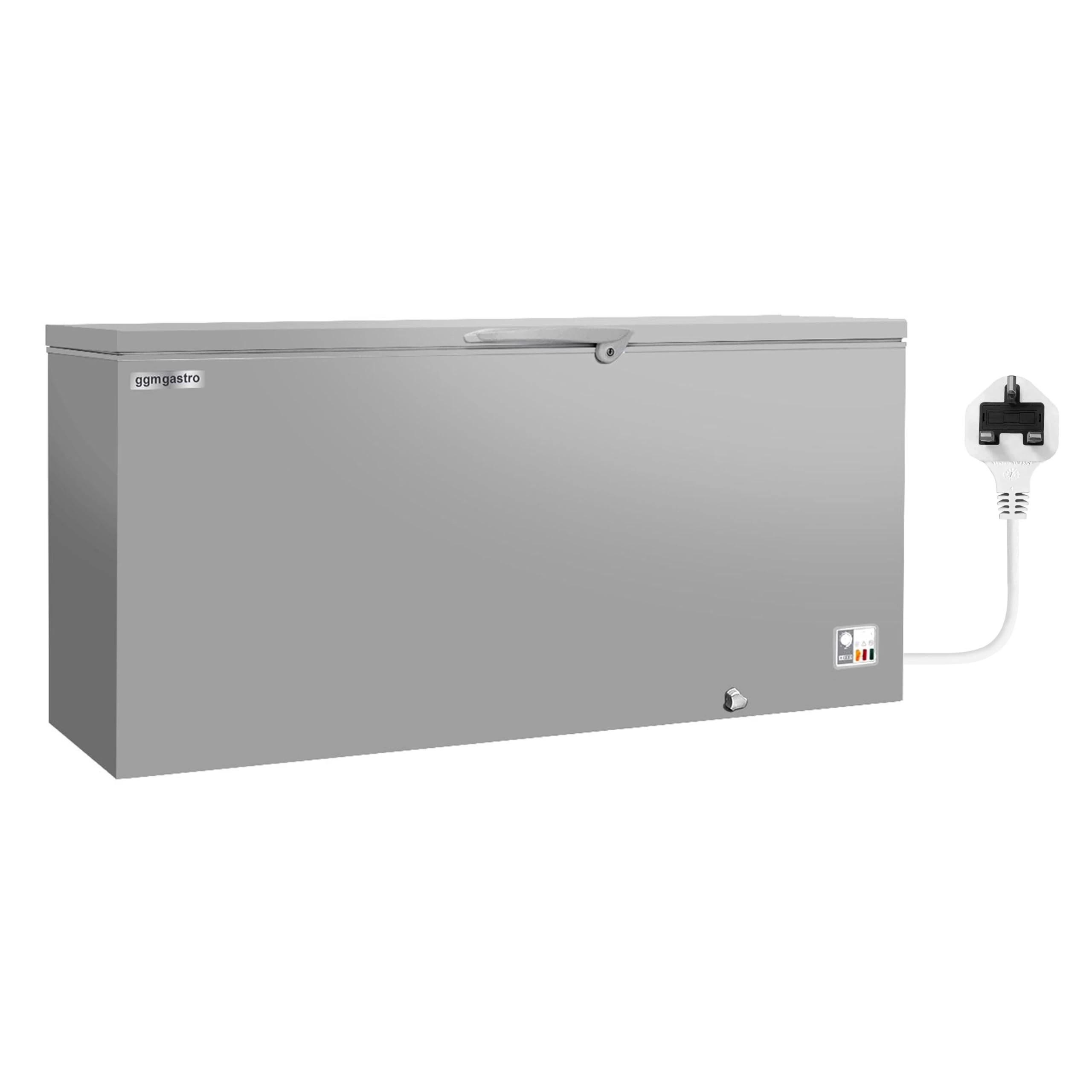 Commercial Chest Freezer - 534 L - Stainless Lid -23 to -18 °C - Grey, Lockable, UK Plug