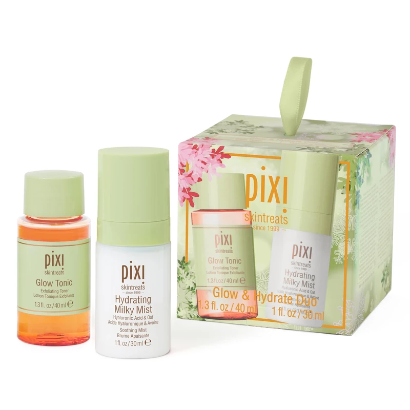 Pixi Beauty Glow Tonic + Hydrating Milky Mist Duo Ornament | Gift Set Contains Petite Sizes of Glow Tonic and Hydration Milky Mist in Holiday Ornament Box