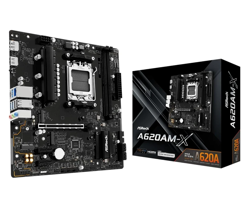 ASRock A620AM-X Micro-ATX Motherboard AMD AM5 Socket Supports Ryzen 9000/8000/7000 DDR5 8000+ OC PCIe 4.0 2.5G LAN BIOS Flashback